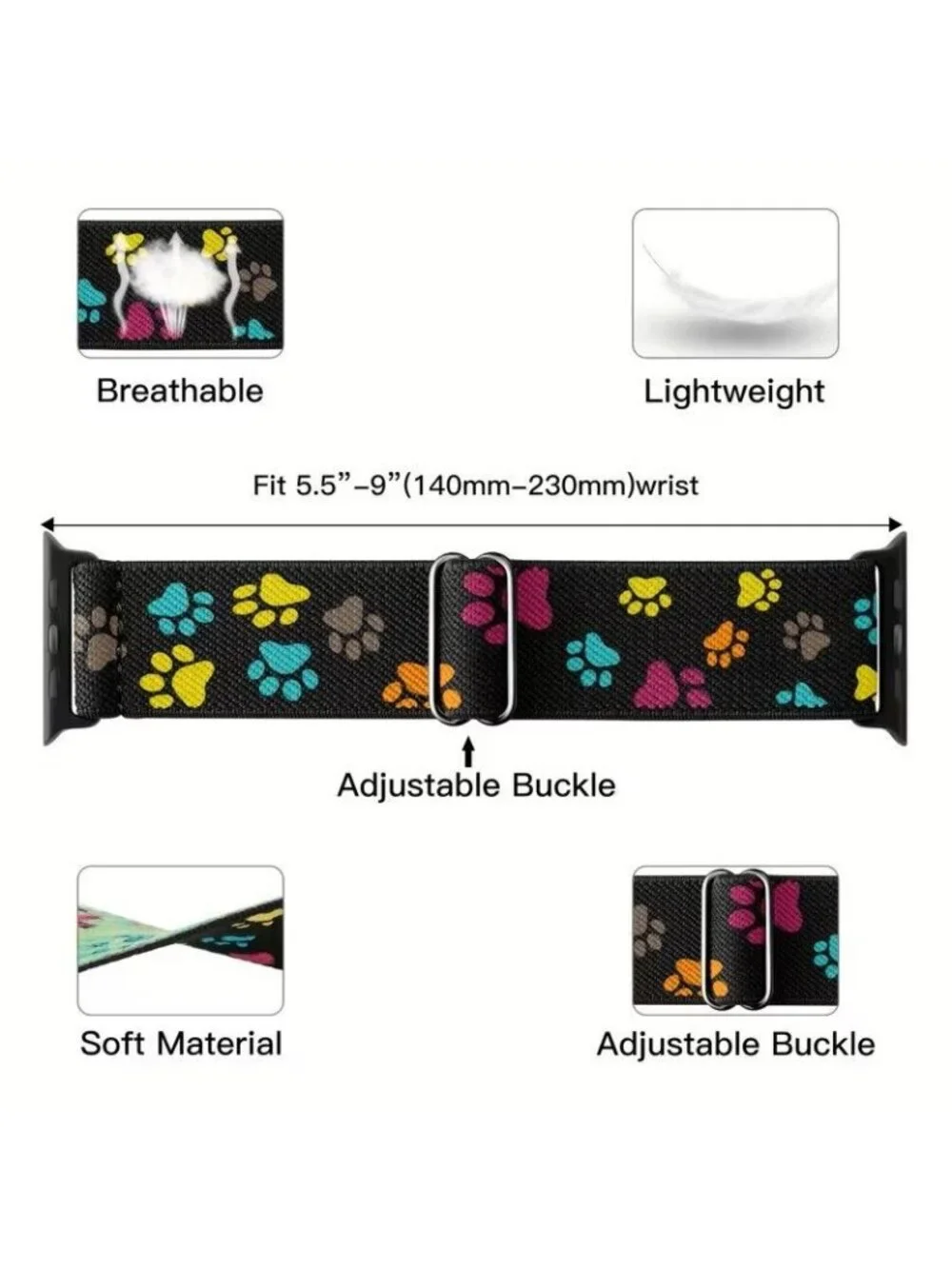 Colorful Woven Paw Print Watch Band For 44/45/46/49MM Apple Watch, NIB